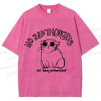 Unisex Angry Cat No Bad Thoughts Printed Washed Tee