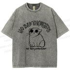 Unisex Angry Cat No Bad Thoughts Printed Washed Tee