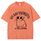 Unisex Angry Cat No Bad Thoughts Printed Washed Tee