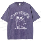 Unisex Angry Cat No Bad Thoughts Printed Washed Tee