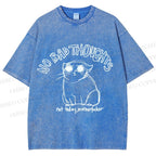 Unisex Angry Cat No Bad Thoughts Printed Washed Tee