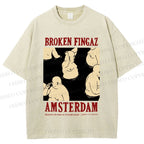 Unisex Broken Fingaz In Amsterdam Sumo Man Graffiti Printed Washed Tee