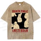 Unisex Broken Fingaz In Amsterdam Sumo Man Graffiti Printed Washed Tee