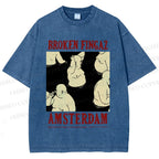 Unisex Broken Fingaz In Amsterdam Sumo Man Graffiti Printed Washed Tee
