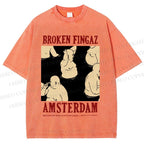 Unisex Broken Fingaz In Amsterdam Sumo Man Graffiti Printed Washed Tee
