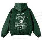 Casual Heavy Meowtal Printed Washed Hoodie