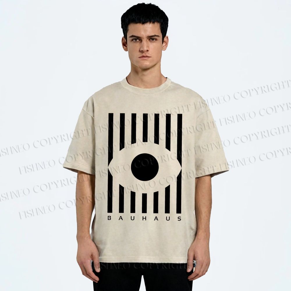 Unisex Bauhaus Geometric Eye Printed Washed Tee