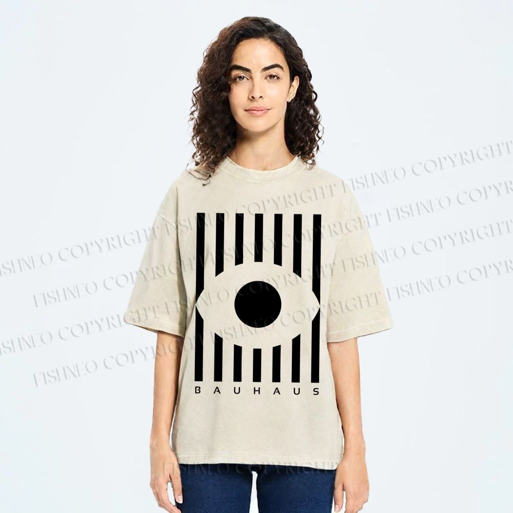 Unisex Bauhaus Geometric Eye Printed Washed Tee