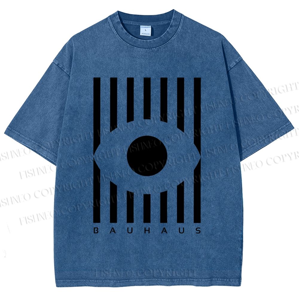 Unisex Bauhaus Geometric Eye Printed Washed Tee