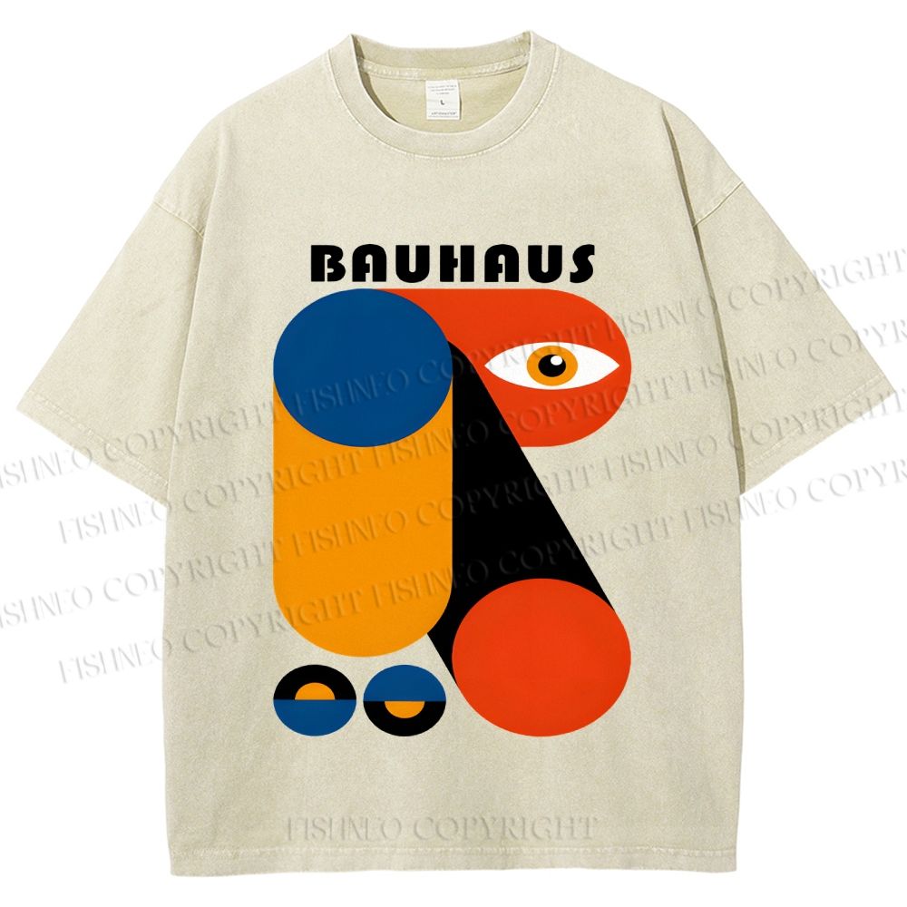 Unisex Bauhaus Geometric Art Eye Printed Washed Tee