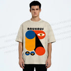 Unisex Bauhaus Geometric Art Eye Printed Washed Tee