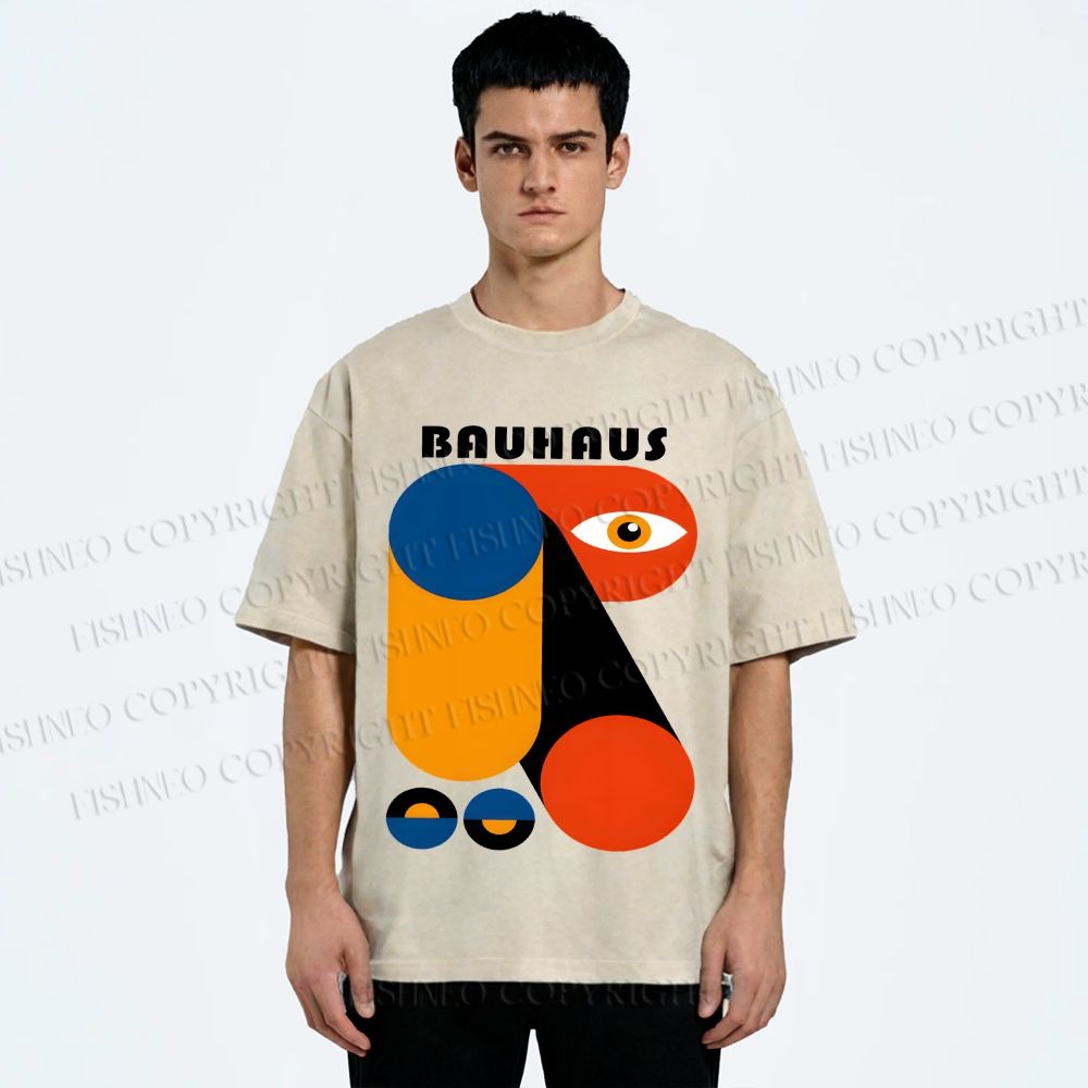 Unisex Bauhaus Geometric Art Eye Printed Washed Tee