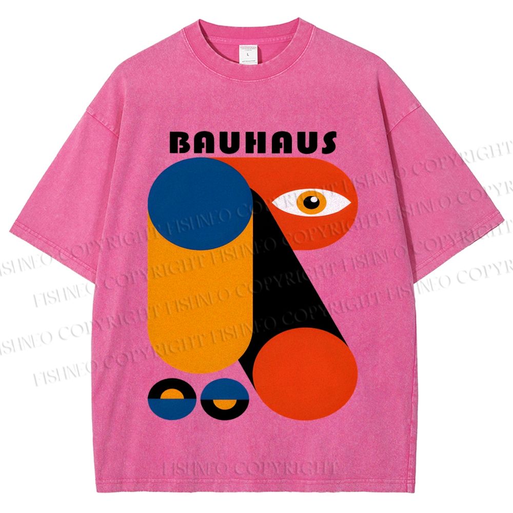 Unisex Bauhaus Geometric Art Eye Printed Washed Tee