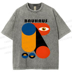 Unisex Bauhaus Geometric Art Eye Printed Washed Tee