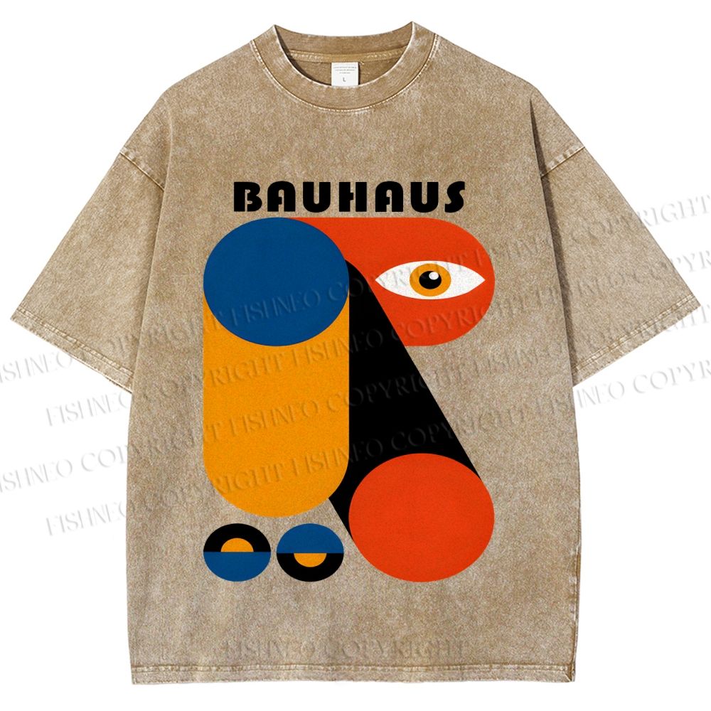 Unisex Bauhaus Geometric Art Eye Printed Washed Tee