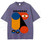 Unisex Bauhaus Geometric Art Eye Printed Washed Tee