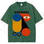 Unisex Bauhaus Geometric Art Eye Printed Washed Tee