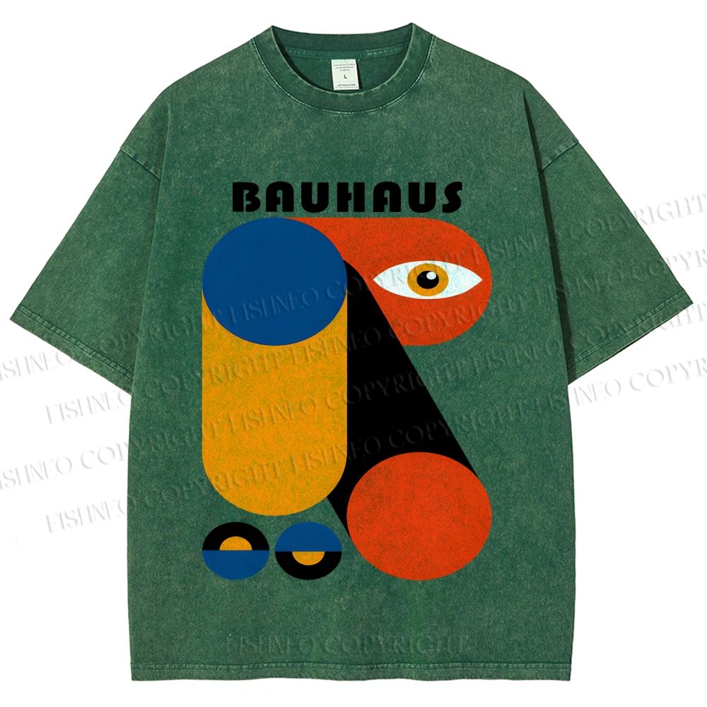 Unisex Bauhaus Geometric Art Eye Printed Washed Tee