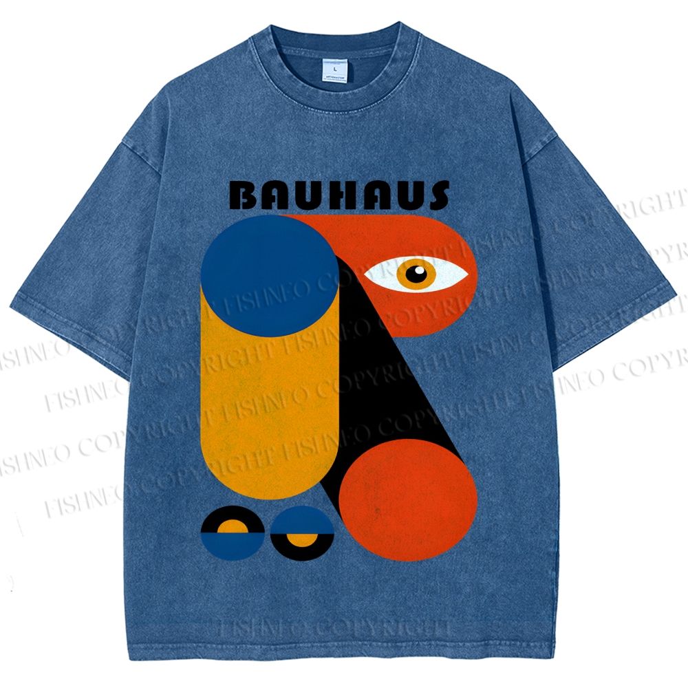 Unisex Bauhaus Geometric Art Eye Printed Washed Tee