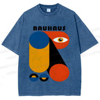 Unisex Bauhaus Geometric Art Eye Printed Washed Tee