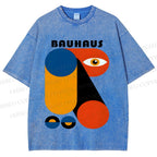 Unisex Bauhaus Geometric Art Eye Printed Washed Tee