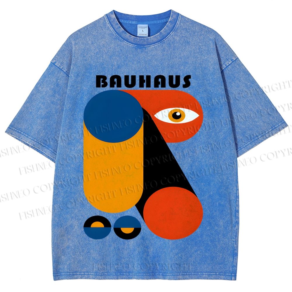 Unisex Bauhaus Geometric Art Eye Printed Washed Tee