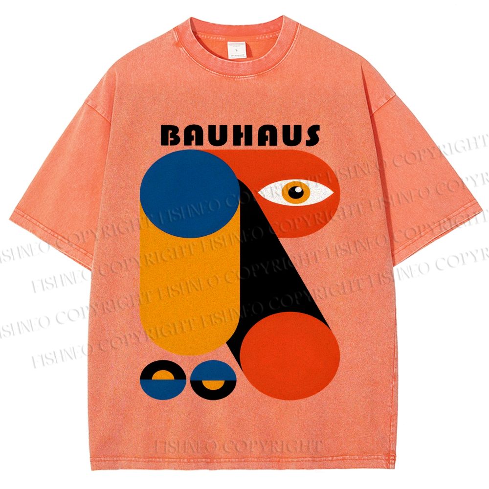 Unisex Bauhaus Geometric Art Eye Printed Washed Tee