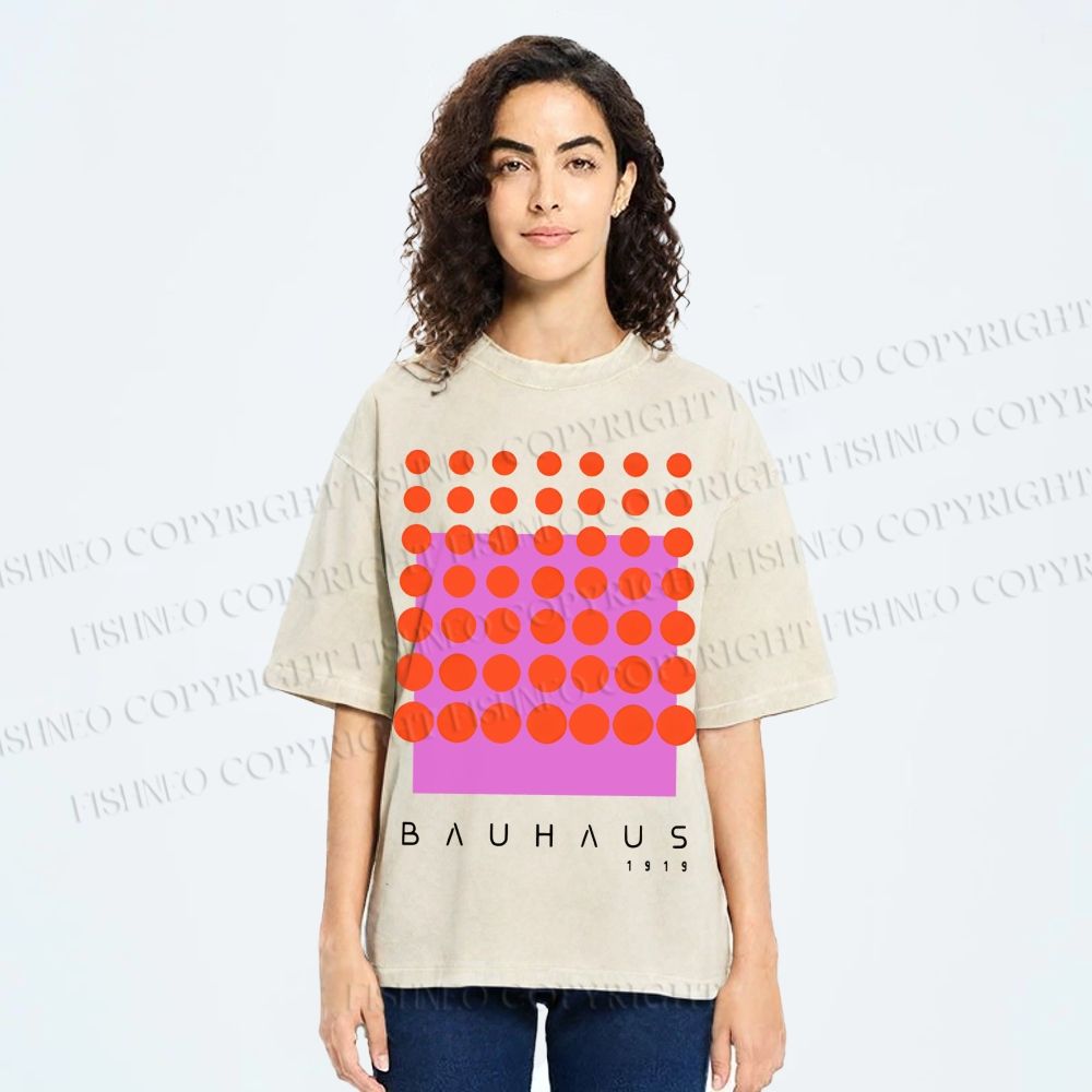 Unisex Bauhaus Geometric Circle Printed Washed Tee