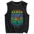 Unisex Halloween Ramen Printed Washed Tank Top