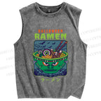Unisex Halloween Ramen Printed Washed Tank Top