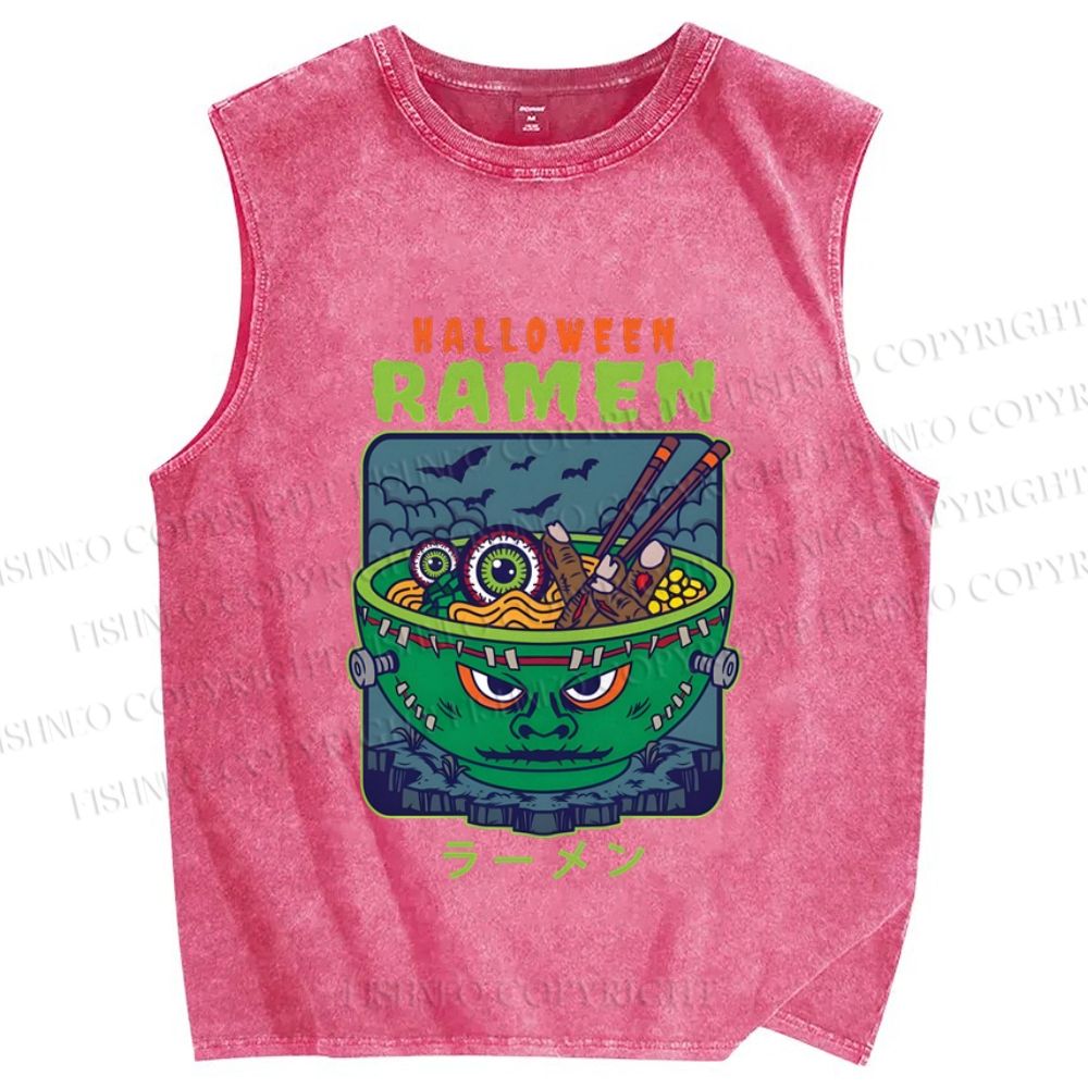 Unisex Halloween Ramen Printed Washed Tank Top