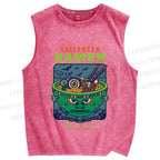 Unisex Halloween Ramen Printed Washed Tank Top