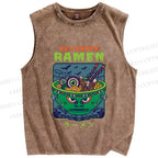 Unisex Halloween Ramen Printed Washed Tank Top