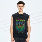 Unisex Halloween Ramen Printed Washed Tank Top