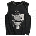 Unisex Daily Frog Printed Washed Tank Top