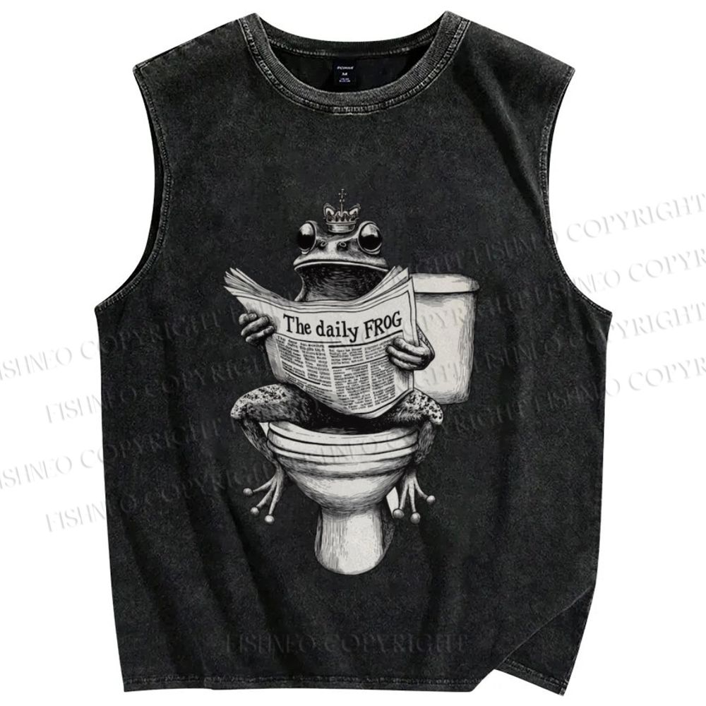 Unisex Daily Frog Printed Washed Tank Top