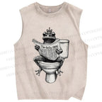 Unisex Daily Frog Printed Washed Tank Top