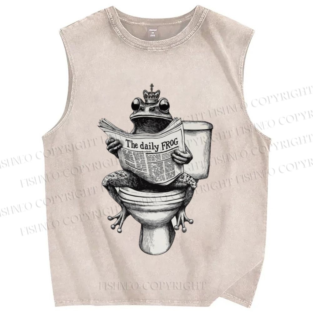 Unisex Daily Frog Printed Washed Tank Top