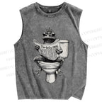 Unisex Daily Frog Printed Washed Tank Top