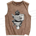 Unisex Daily Frog Printed Washed Tank Top