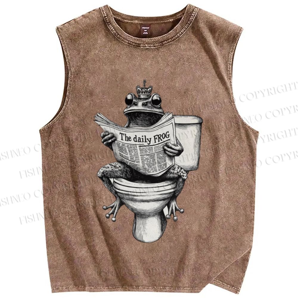 Unisex Daily Frog Printed Washed Tank Top