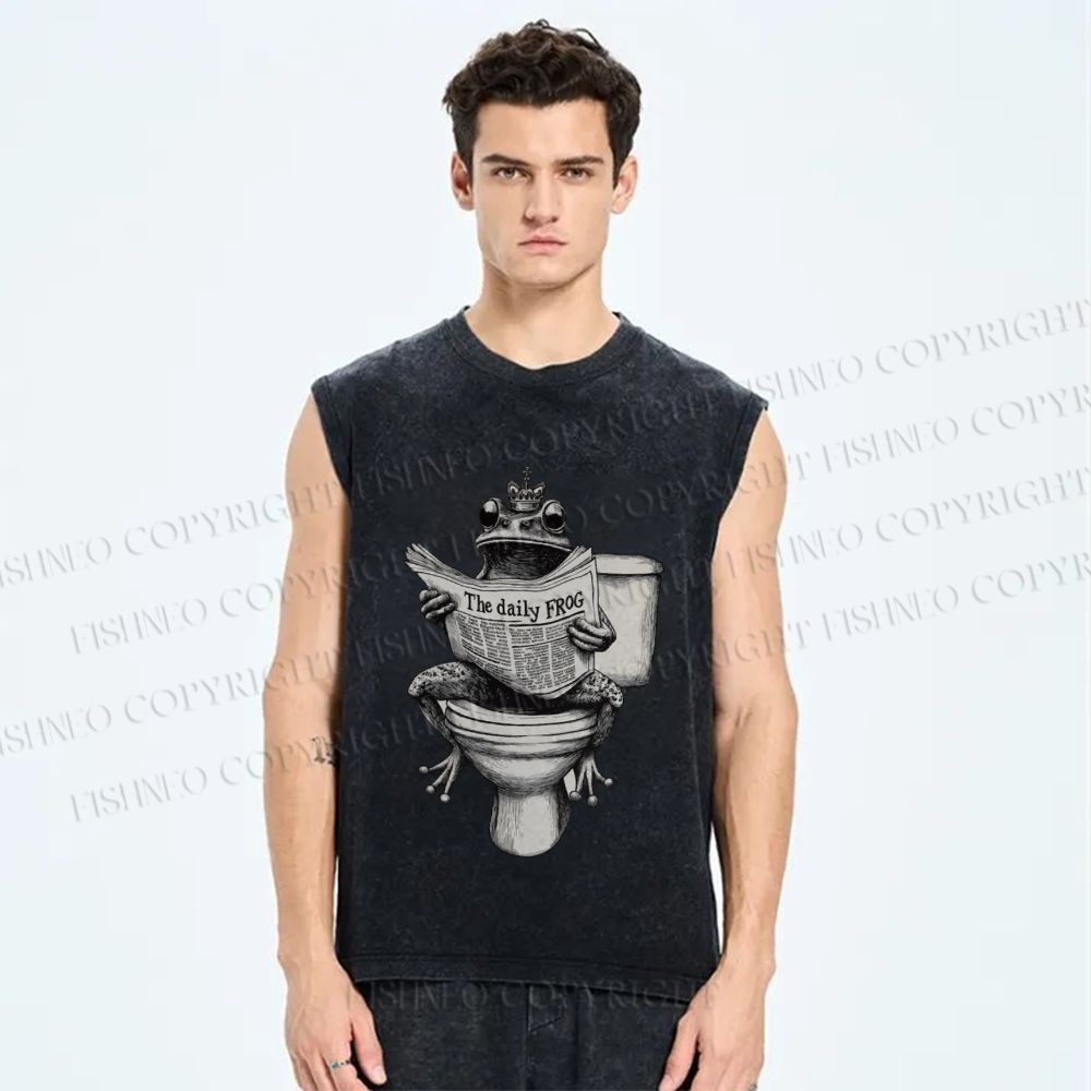 Unisex Daily Frog Printed Washed Tank Top