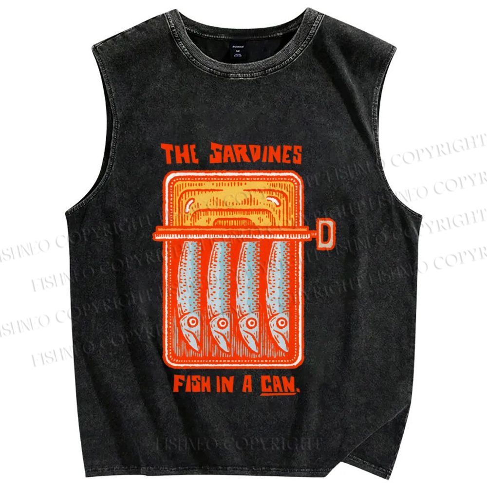 Unisex Canned Sardines Printed Washed Tank Top