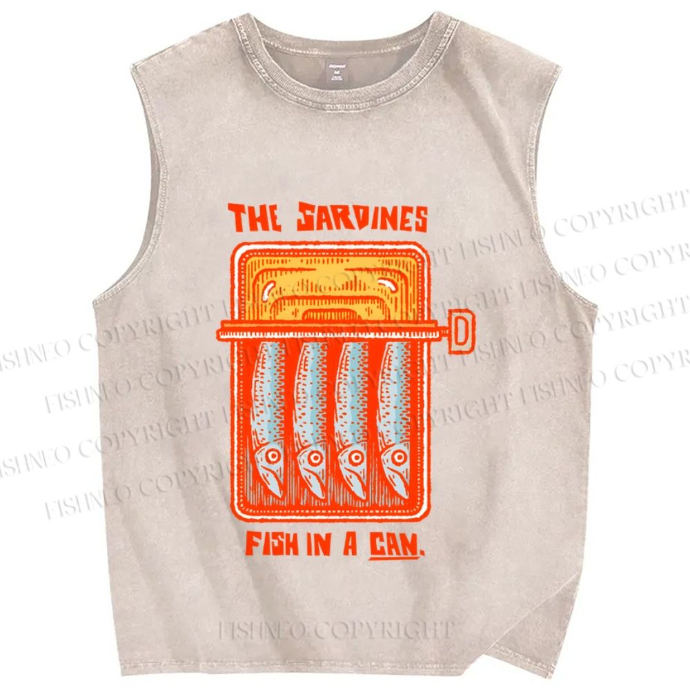 Unisex Canned Sardines Printed Washed Tank Top