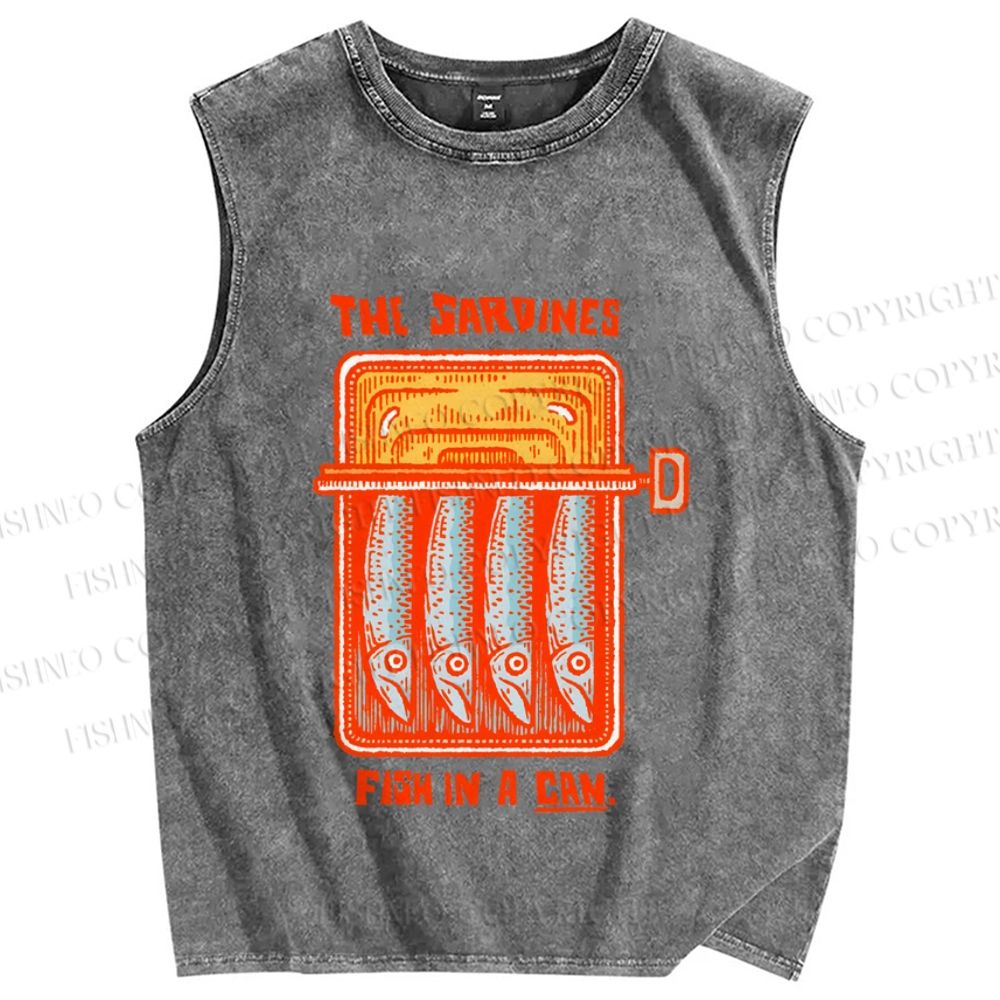 Unisex Canned Sardines Printed Washed Tank Top