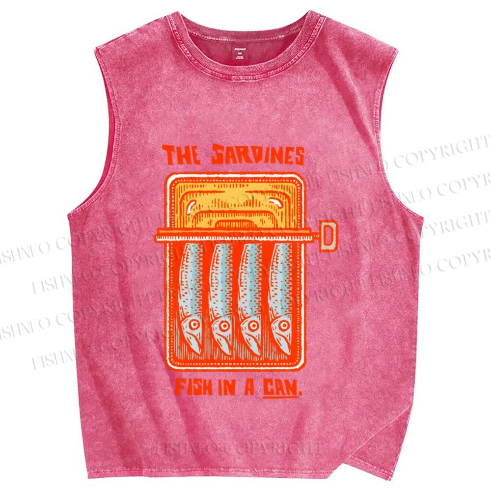 Unisex Canned Sardines Printed Washed Tank Top
