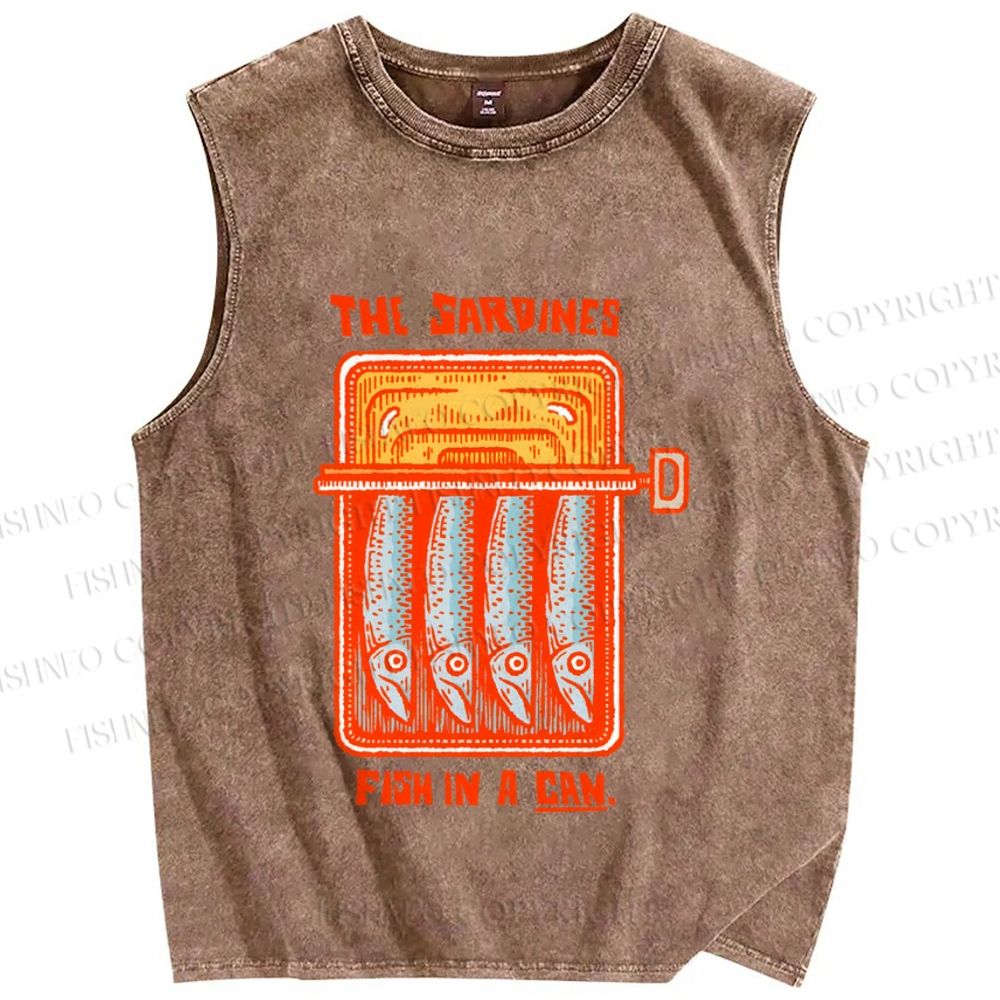 Unisex Canned Sardines Printed Washed Tank Top