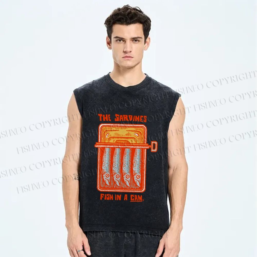 Unisex Canned Sardines Printed Washed Tank Top
