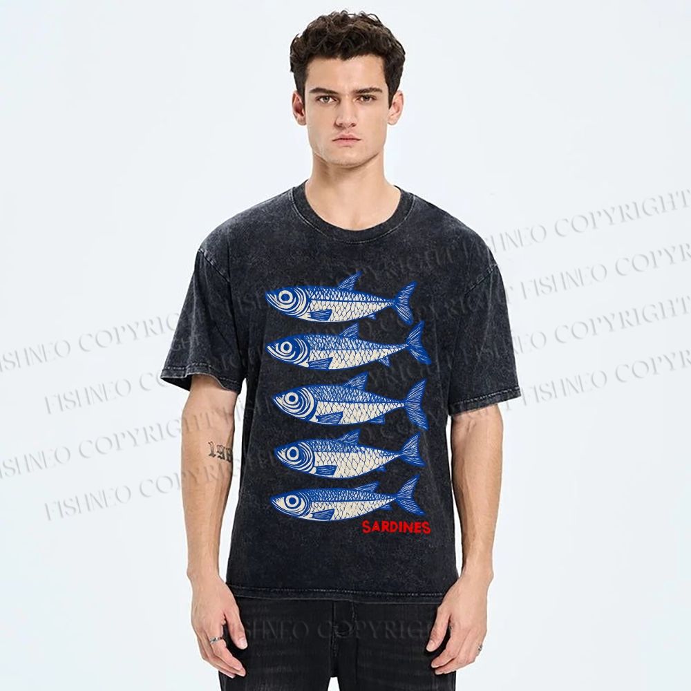 Unisex Sardines Printed Washed Tee