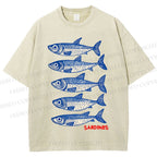 Unisex Sardines Printed Washed Tee